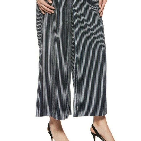 NWT PAIGE CHARISMA NAVY STRIPE WIDE LEG PANTS 10 - Picture 5 of 14